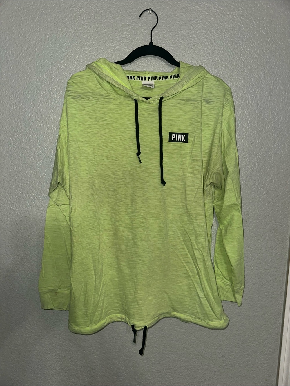 Victoria's Secret PINK Neon Yellow Hooded Pullover with Black Accents